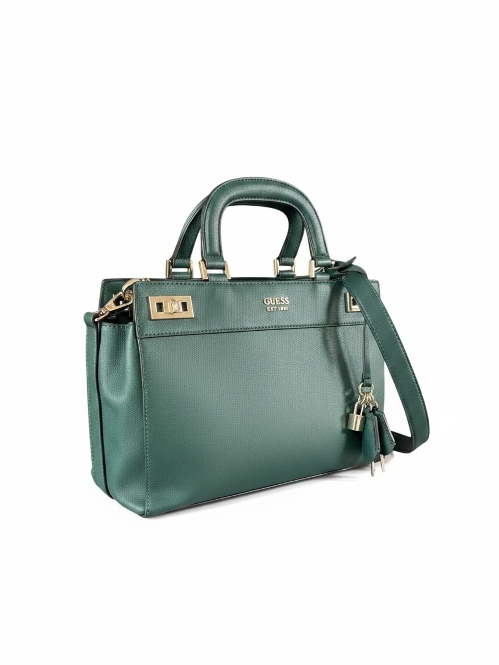 GUESS Green Pebbled Satchel with Handles and Detachable Strap